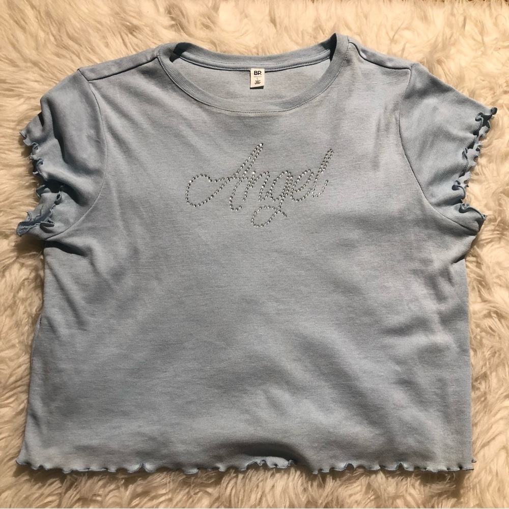 Nordstrom BP Bedazzled Angel crop top Large L Baby blue with rhinestones summer